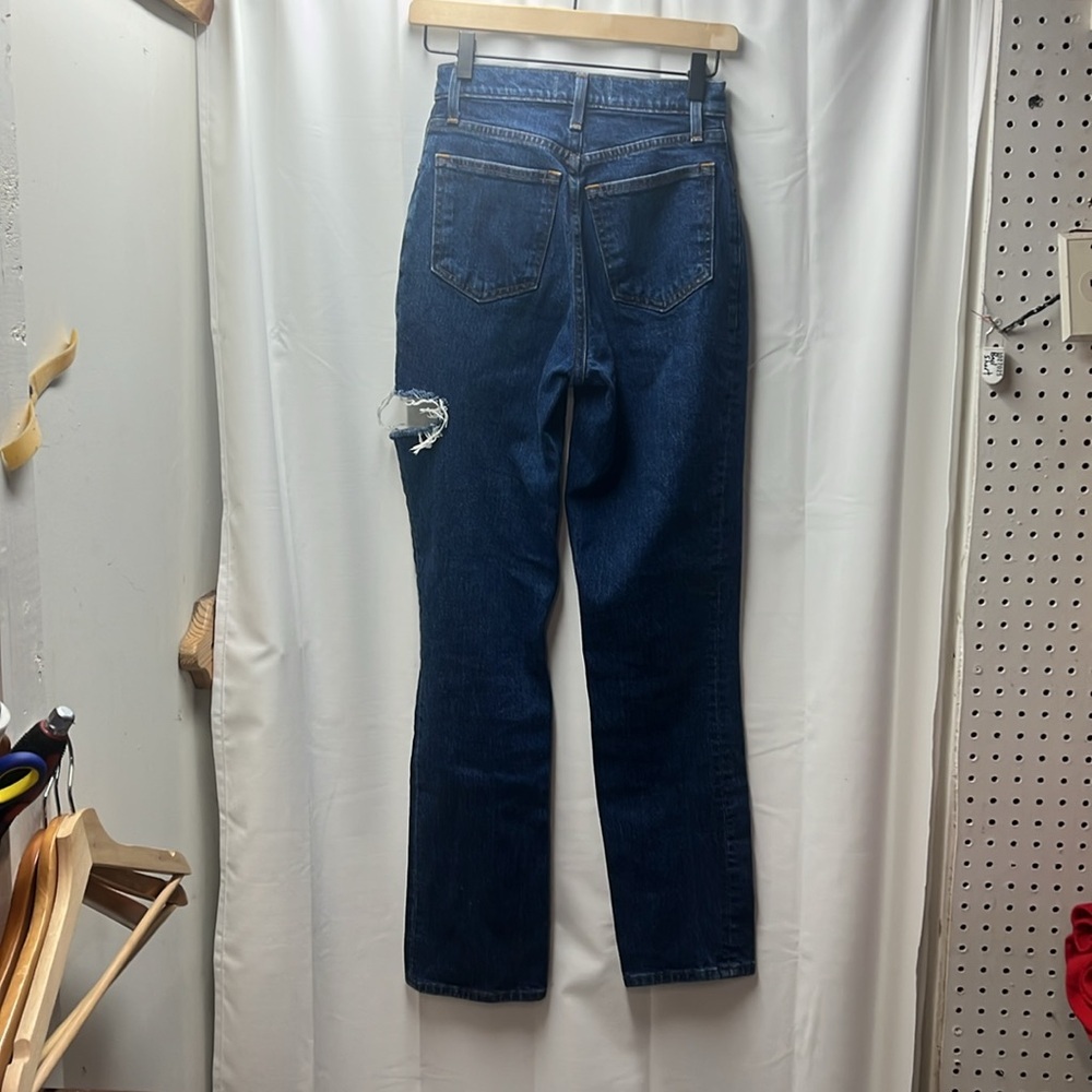 Abercrombie Dark Blue Curve Love 90s Straight Side Distress Jeans- 25 - Picture 5 of 5
